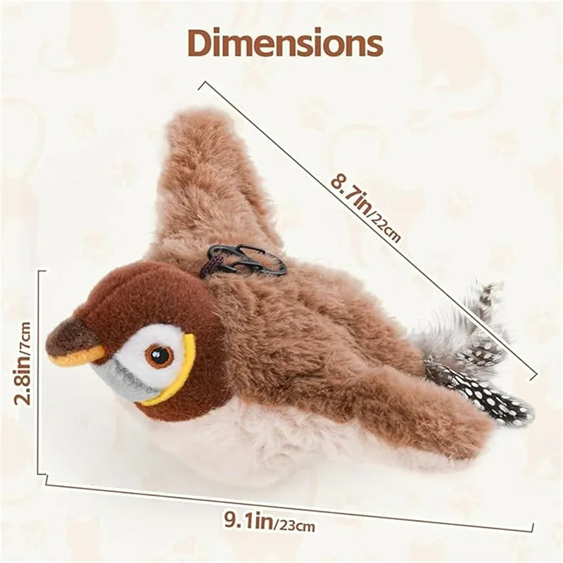 Cat Toys Rechargeable Flapping Bird Sparrow, Lifelike Chirp Tweet, Touch Activated Kitten Toy Interactive Cat Exercise Toys for All Breeds Cat Kicker Catnip Toys