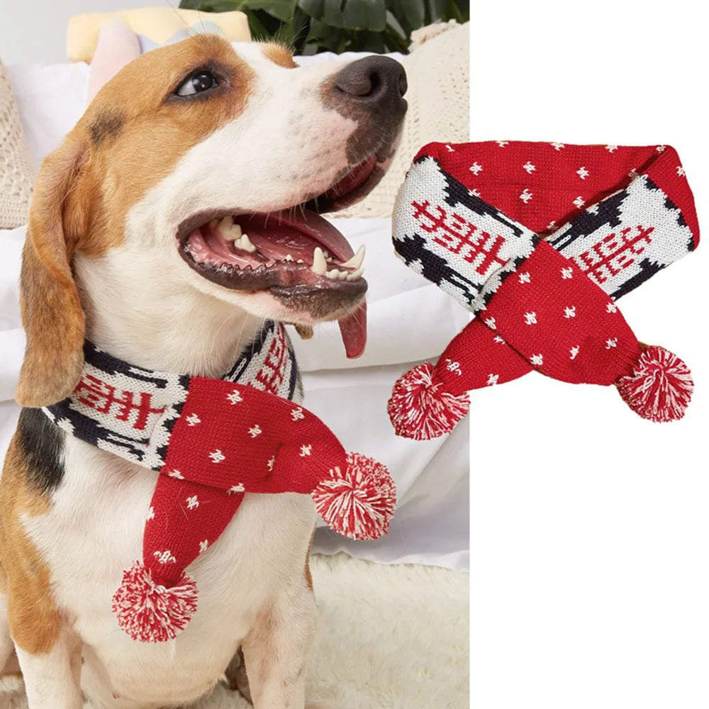 Christmas Dog Scarf Knitted Elk Scarf Striped Hair Ball Pet Scarf Outdoor Winter Warm Cat Dog Scarves Puppy Collar Pet Supplies