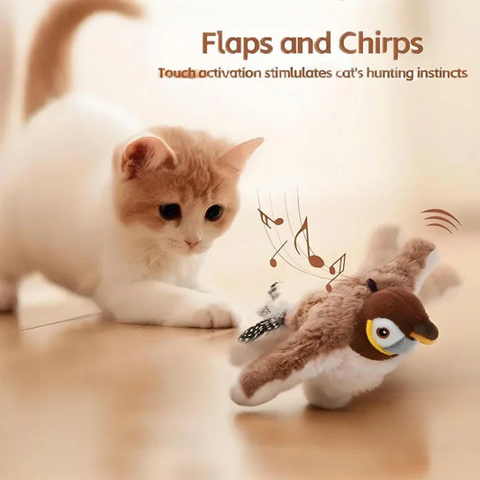 Cat Toys Rechargeable Flapping Bird Sparrow, Lifelike Chirp Tweet, Touch Activated Kitten Toy Interactive Cat Exercise Toys for All Breeds Cat Kicker Catnip Toys