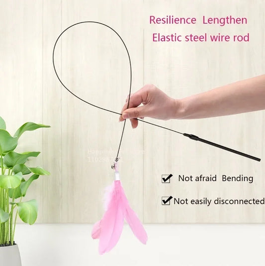 Cat Toy Cat Teaser Stick With Bell Extended Rod Suction Cup, Replaceable Feather Head
