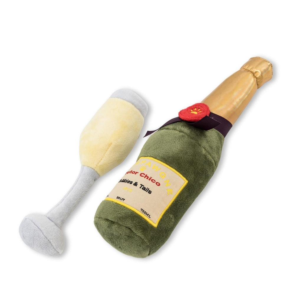 Champawgne Cheers Plush Dog Toy Set, Glass & Bottle, Squeakers & Crinkle Paper