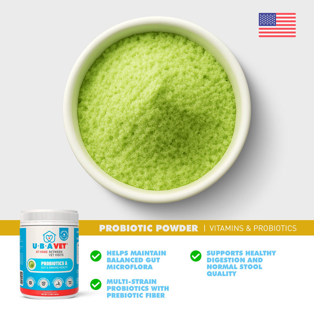UBAVET Probiotics Gut & Immune Support Powder for Dogs & Cats, 5.3 oz